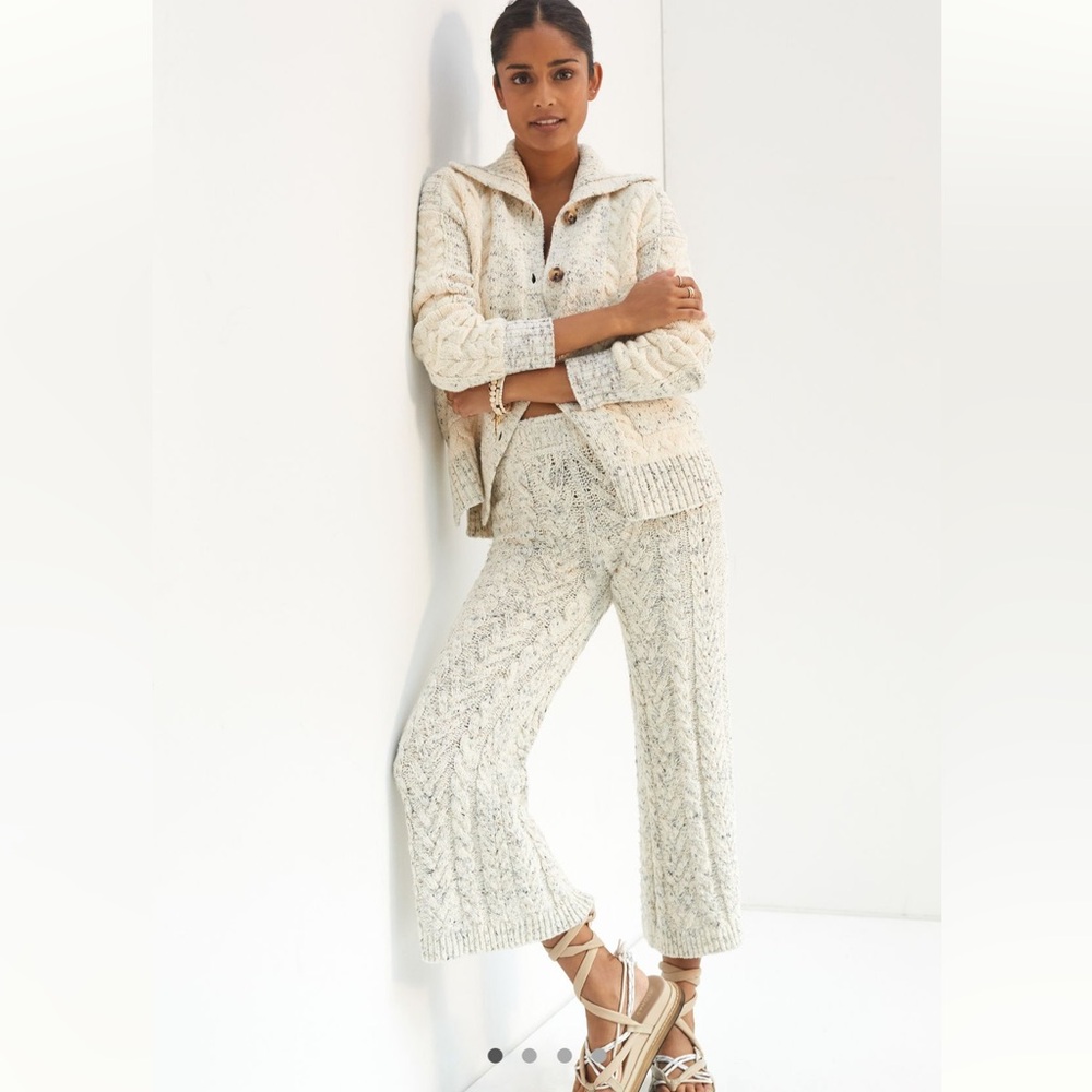 Anthropologie Cable Knit Sweater Pant Set, Small Top, Medium Bottom